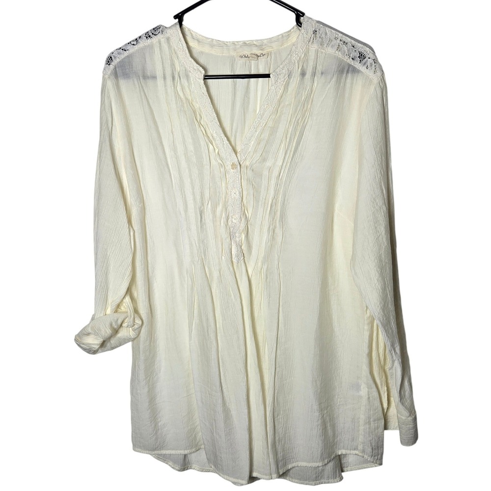 Hester & Orchard Ivory Lace Henley Top Large Ethereal Romantic Victorian Cottage